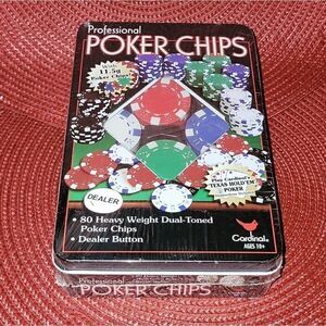 Professional Poker 80 Dual-Toned Chips Set w Storage Tin & Dealer Button ~ New